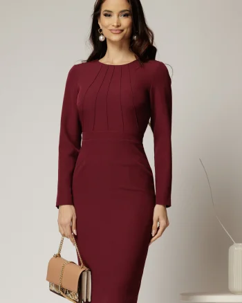 Rochie DY Fashion midi conica magenta office cu nervuri
