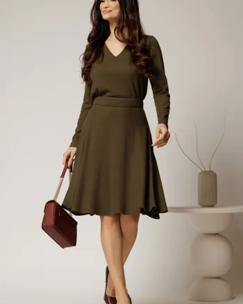 Fusta DY Fashion kaki scurta din tricot cu buzunare