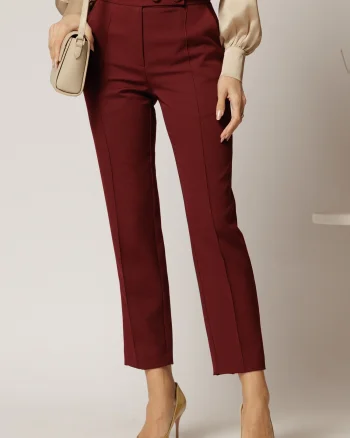 Pantaloni DY Fashion bordo conici din stofa cu nasturi imbracati