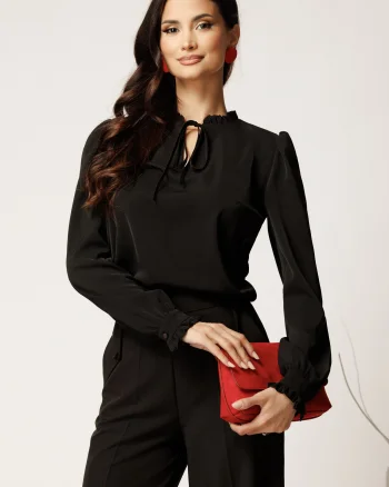Camasa DY Fashion neagra din voal cu guler incretit