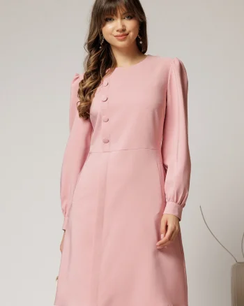 Rochie DY Fashion scurta roz cu nasturi pe bust si fusta tip A