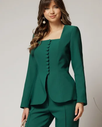 Sacou DY Fashion verde cambrat cu peplum si inchidere cu nasturi
