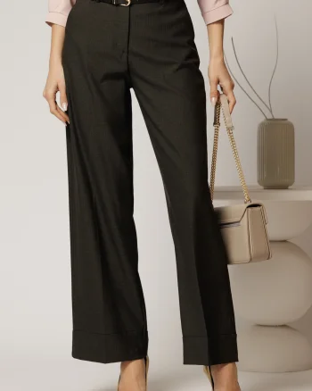 Pantaloni gri antracit din stofa cu croi larg si curea in talie