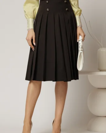 Fusta DY Fashion midi neagra cu pliuri si nasturi decorativi