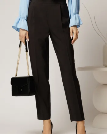 Pantaloni lungi negri croi conic si nasturi pe talie