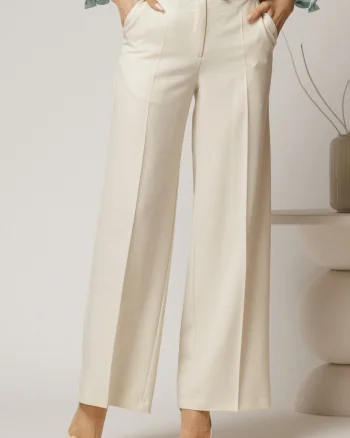 Pantaloni DY Fashion lungi ivoar din stofa si croi lejer