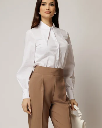Camasa alba din poplin cu croi cambrat si guler ascutit