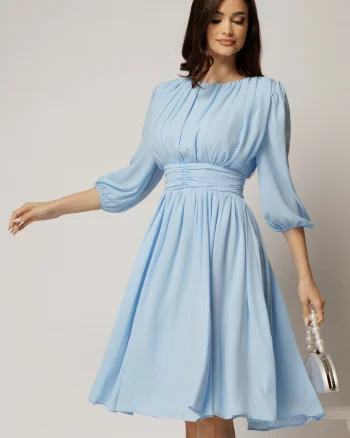 Rochie DY Fashion din voal bleu clos cu pliuri