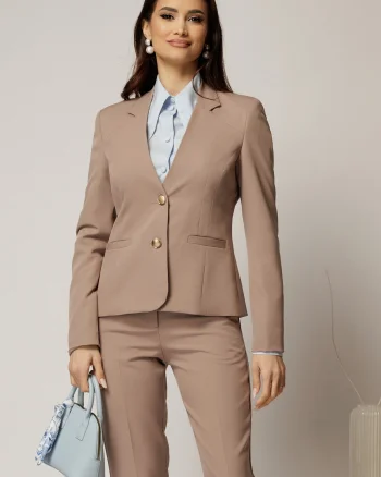Sacou taupe cu nasturi perlati si buzunare decorative