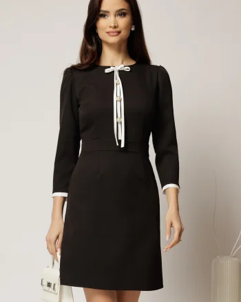 Rochie neagra cu nasturi perlati si funda