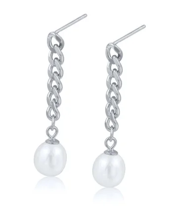 Cercei argint 925, JW1106, model elegant cu perla, placati cu rodiu