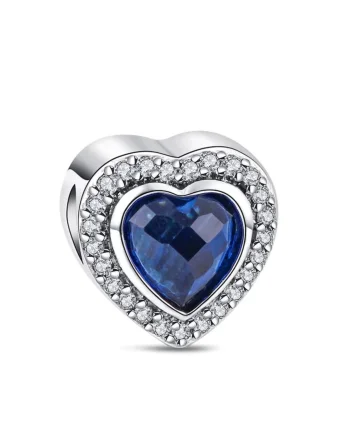 Charm/talisman argint 925, JW1184, model inima albastra, placat cu rodiu