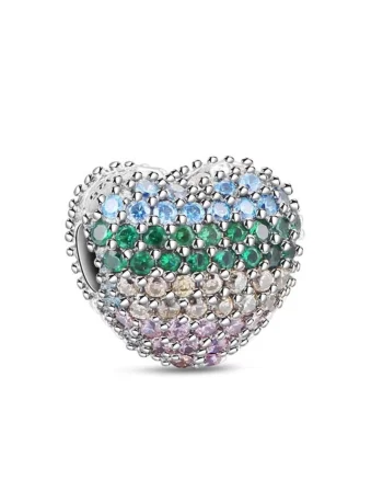 Charm/talisman argint 925, JW1182, model inima cu pietre multicolore, placat cu rodiu