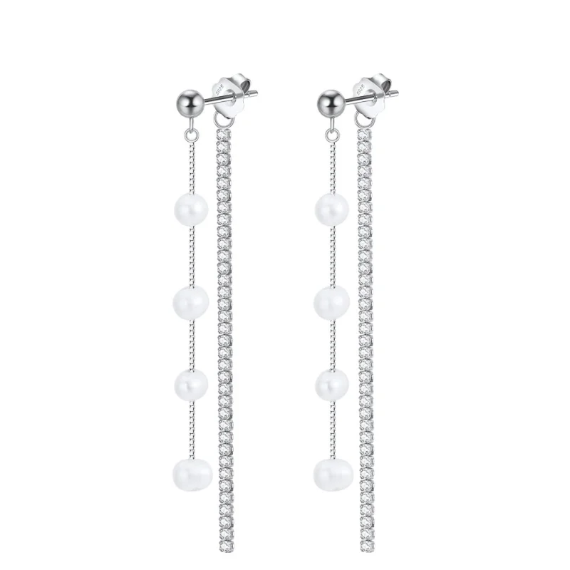 Cercei lungi argint 925, JW1568, model perla, placati cu rodiu