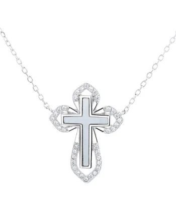 Lantisor argint 925, JW1252, model cruce, placat cu rodiu