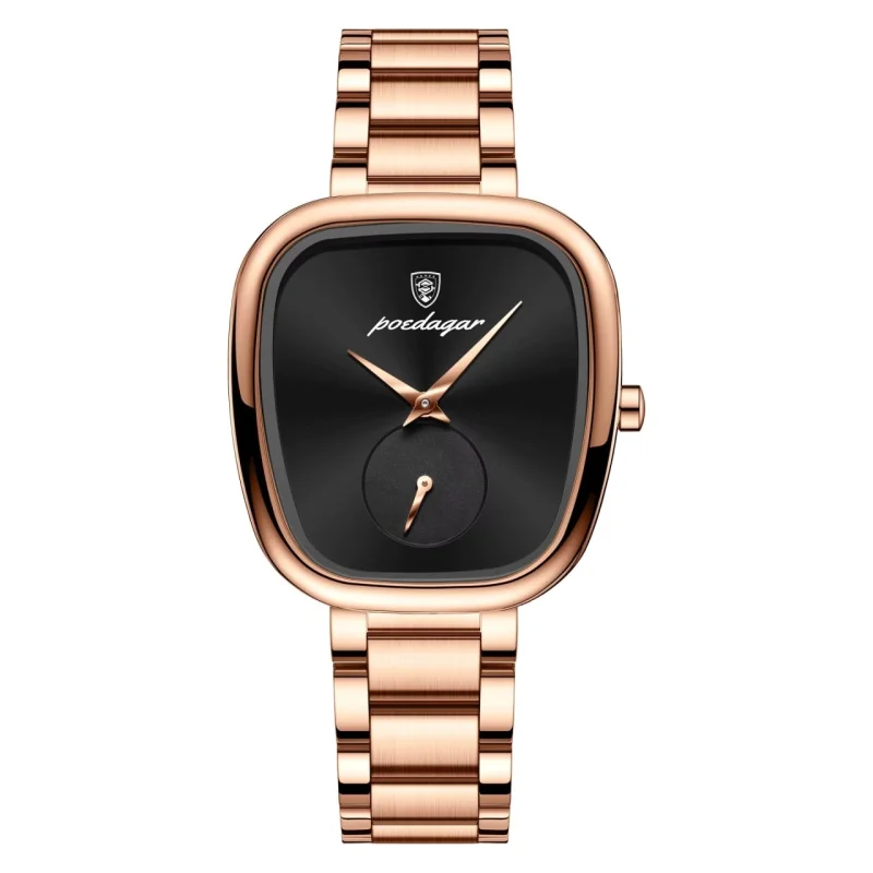 Ceas de dama Poedagar CS1894, otel inoxidabil, rose gold, cadran negru