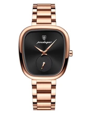 Ceas de dama Poedagar CS1894, otel inoxidabil, rose gold, cadran negru