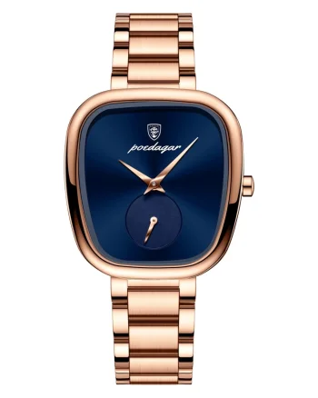 Ceas de dama Poedagar CS1896, otel inoxidabil, rose gold, cadran albastru