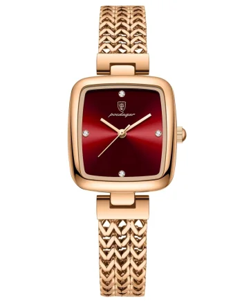 Ceas de dama Poedagar CS1914, otel inoxidabil, rose gold, cadran visiniu