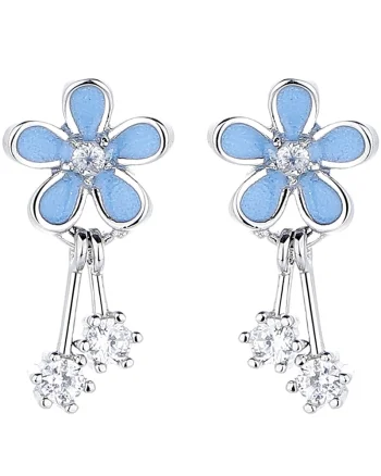 Cercei argint 925, JW1266, model floare, placati cu rodiu