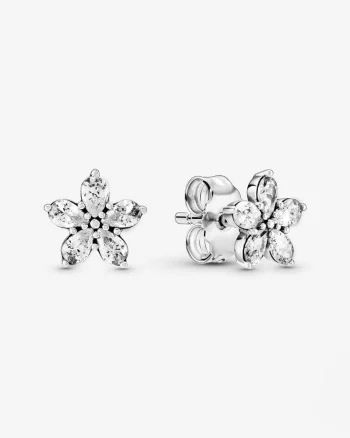 Cercei argint 925, JW498, model floare cu zirconiu, placati cu rodiu