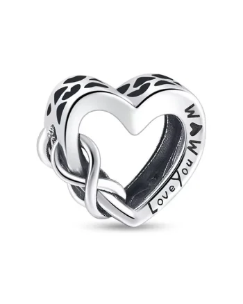 Charm/talisman argint 925, JW1165, model inima si infinit, placat cu rodiu