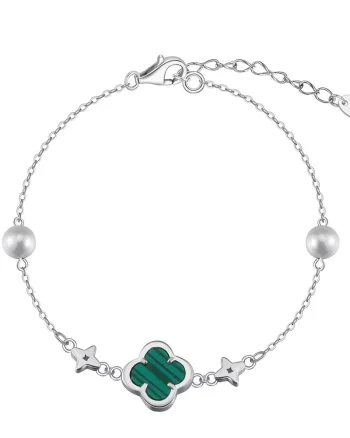 Bratara din argint 925 pentru dama, JW1692, model trifoi cu perle, placata cu rodiu