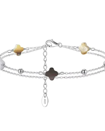 Bratara dubla din argint 925 pentru dama, JW1689, model trifoi, placata cu rodiu
