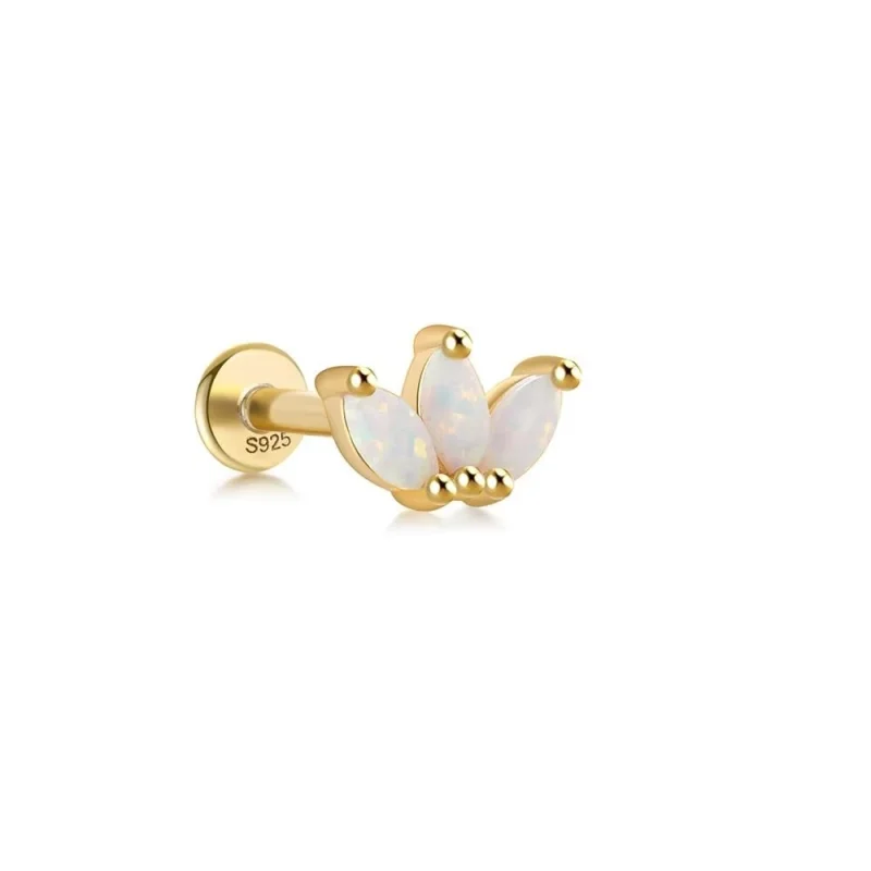 Cercel piercing argint 925, JW1681, model Opal, placat cu aur