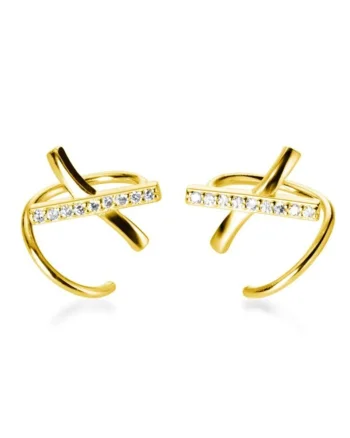 Cercei ear cuffs argint 925, JW1675, model incrucisat, placat cu aur