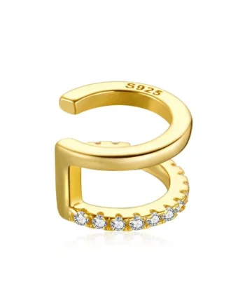 Cercel ear cuff argint 925, JW1674, model dublu, placat cu aur