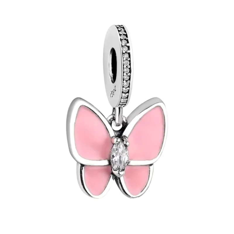 Charm/talisman argint 925, JW1644, model fluture roz, placat cu rodiu