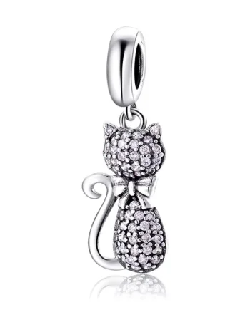 Charm/talisman argint 925, JW1636, model pisica, placat cu rodiu