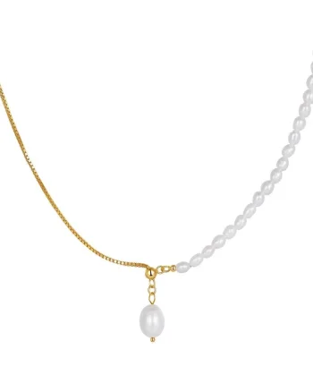 Lantisor argint 925, JW1717, model elegant cu perle, placat cu aur