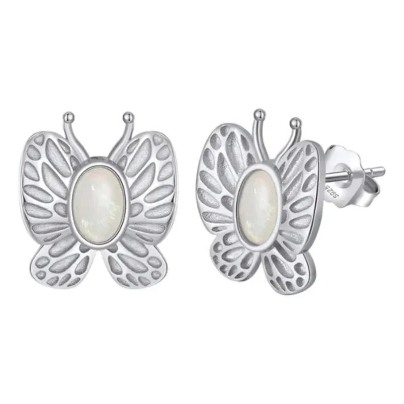 Cercei argint 925, JW1694, model fluture cu piatra Opal, placati cu rodiu