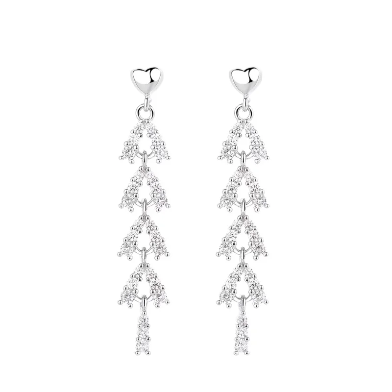 Cercei lungi de argint 925, JW1612, model cu pietre, placati cu rodiu