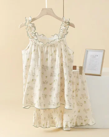 Pijama dama "Cute Bunny" din doua piese, PJ010, Crem