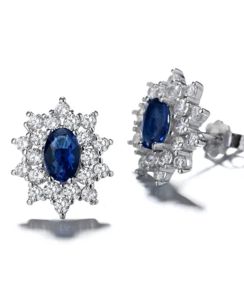 Cercei argint 925, JW793, model elegant albastru inchis, placati cu rodiu