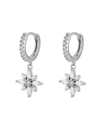 Cercei argint 925, JW951, model floare, placati cu rodiu