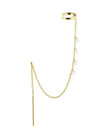 Cercel ear cuff argint 925, JW1005, model cu lant, placat cu aur