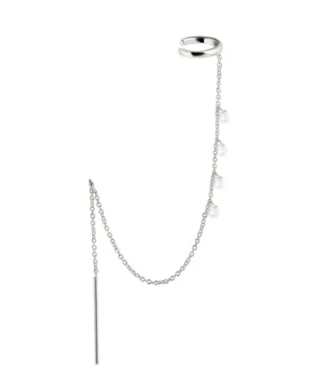 Cercel ear cuff argint 925, JW1006, model cu lant, placat cu rodiu