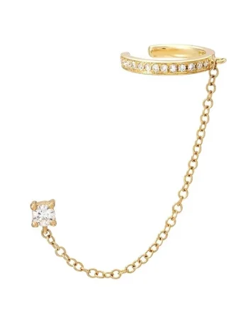 Cercel ear cuff argint 925, JW997, model cu lant, placat cu aur