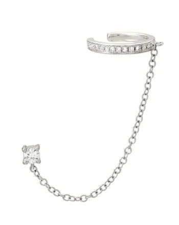 Cercel ear cuff argint 925, JW998, model cu lant, placat cu rodiu