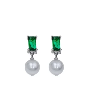 Cercei argint 925, JW1124, model cu perla si zirconiu verde, placati cu rodiu