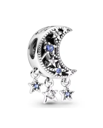 Charm/talisman argint 925, JW1199, model semiluna si stelute, placat cu rodiu
