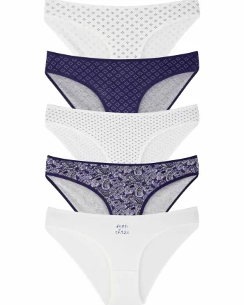 Set 5 perechi de chiloti din bumbac, pentru dama, 33500, Alb/Albastru