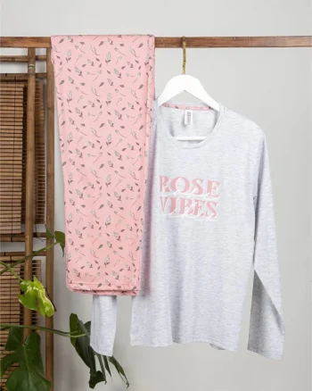 Pijama dama "Everyday", din bumbac, doua piese, 14900, Gri/Roz