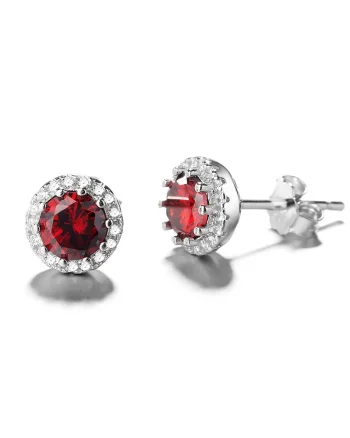 Cercei argint 925, JW785, model zirconiu rosu, placati cu rodiu