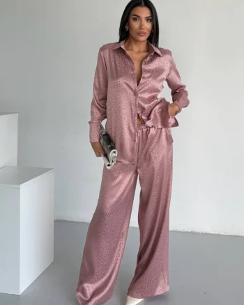 Set pijama dama din doua piese, cu nasturi – 2500406, Roz