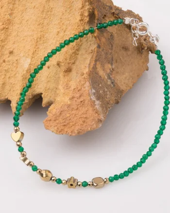 Bratara argint subtire verde-auriu din cubic zirconia si hematit